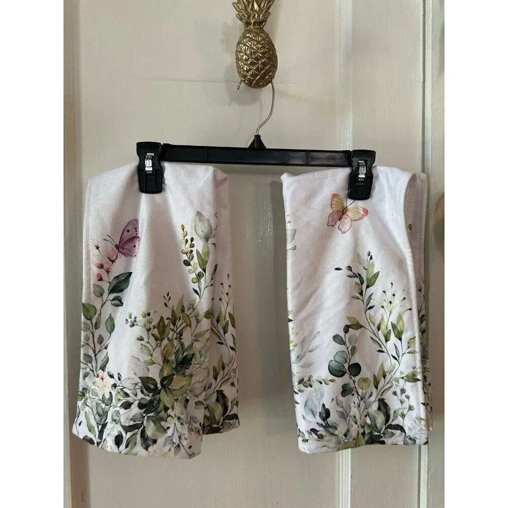 Butterfly white floral kitchen towels